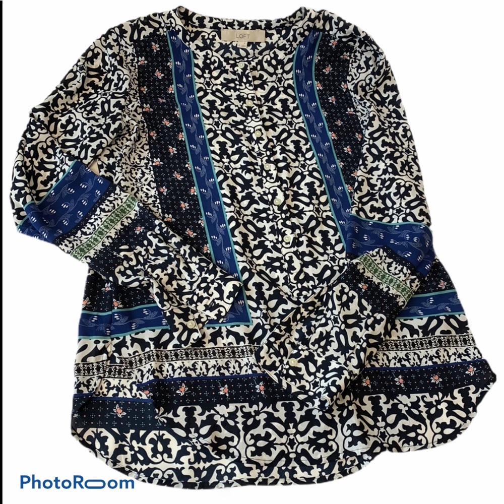 Loft Xs Button Down Unique Floral Print Blouse